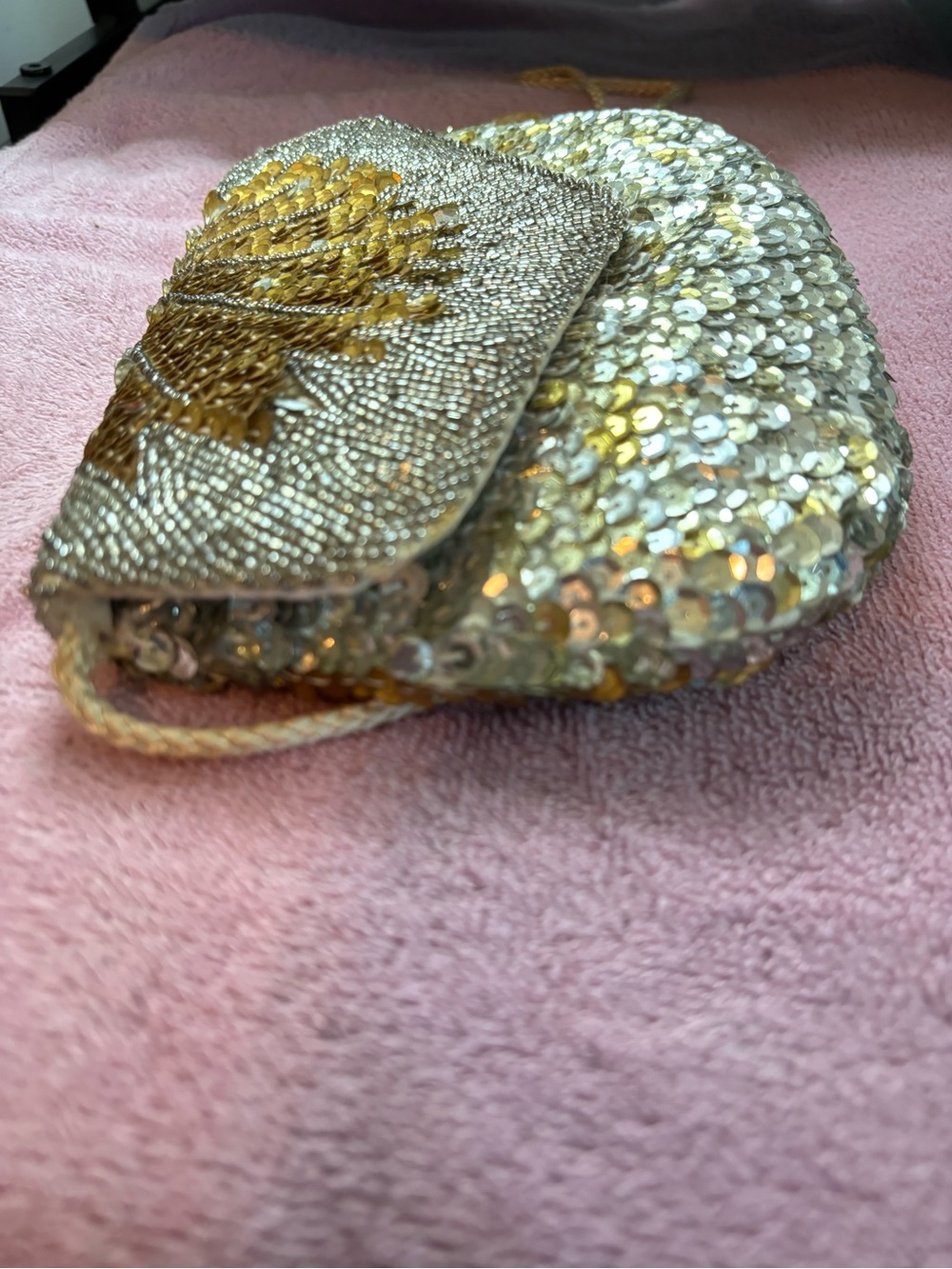 Vintage Art Deco Beaded Sequin Evening Bag Gold Silver Convertible Clutch - Picture 8 of 10
